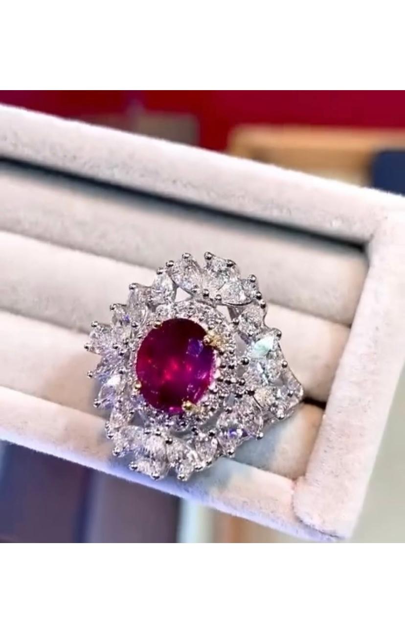 GFCO Certified  3.63 Ct Untreated Ruby   2.40 Ct Diamonds 18K Gold Ring  For Sale 5