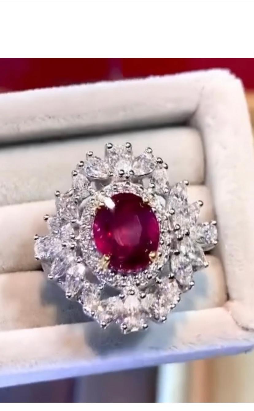 Anillo de oro de 18 quilates con certificado GFCO de 3,63 quilates de rubí de Mozambique sin tratar y 2,34 quilates de diamantes en venta 7
