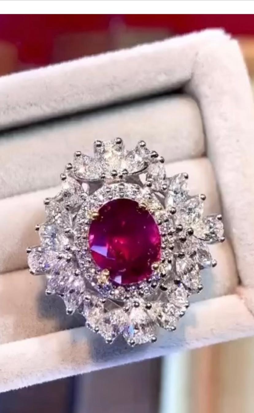 GFCO Certified  3.63 Ct Untreated Ruby   2.40 Ct Diamonds 18K Gold Ring  For Sale 1