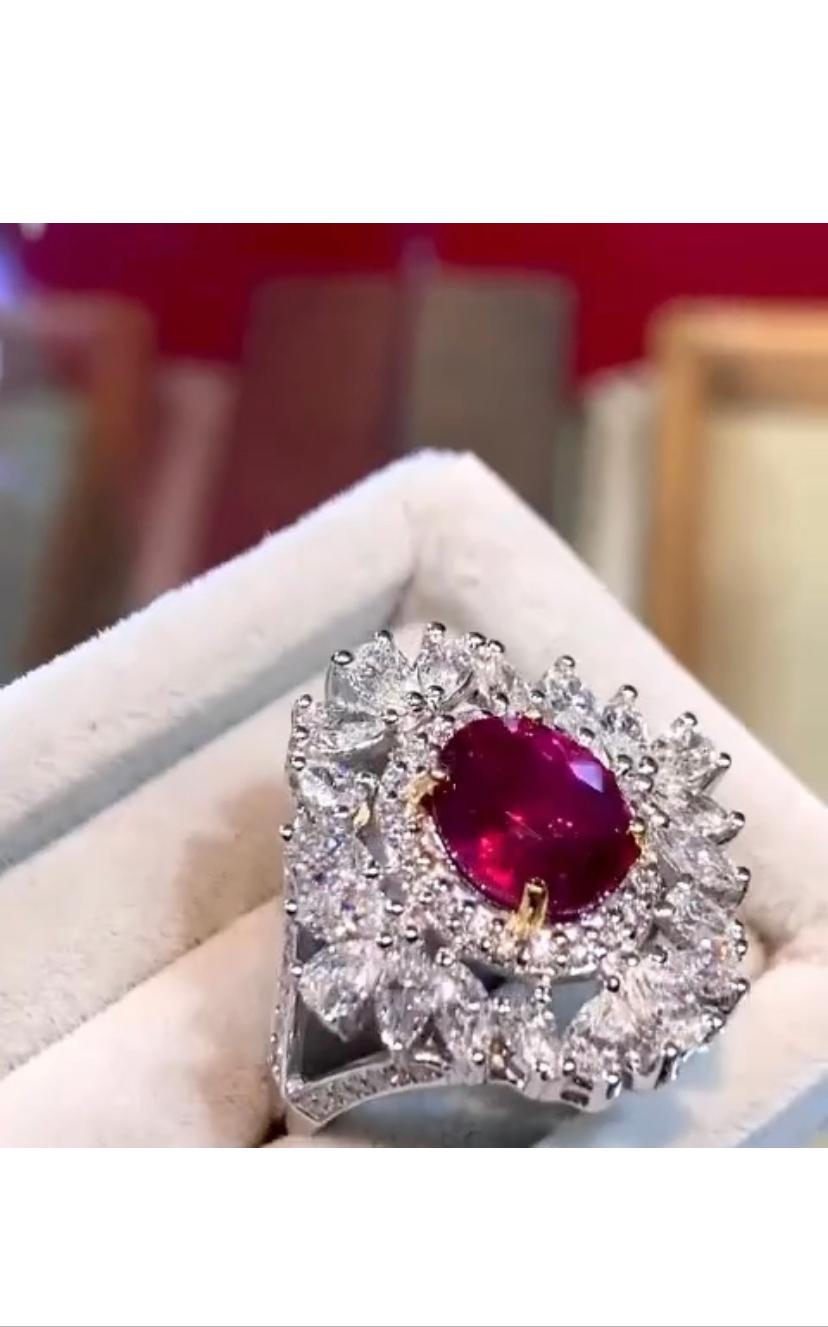 GFCO Certified  3.63 Ct Untreated Ruby   2.40 Ct Diamonds 18K Gold Ring  For Sale 2