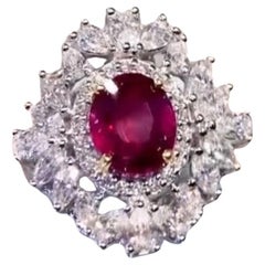 GFCO Certified 3.63 ct Untreated Ruby   2.34 Ct Diamonds 18K Gold Ring 