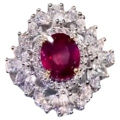 GFCO Certified  3.63 Ct Untreated Ruby   2.40 Ct Diamonds 18K Gold Ring 