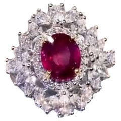 GFCO Certified 3.63 Ct Untreated Ruby 2.40 Ct Diamonds 18K Gold Ring