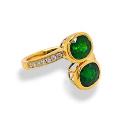 GFCO Certified 3.83 Carat Tsavorite Round Diamond Yellow Gold Ring