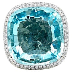 GFCO Certified 38.35 Carat Aquamarine Round Diamond White Gold Ring