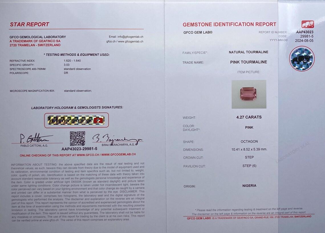 Pierre précieuse tourmaline naturelle certifiée GFCO de 4,27 carats, octogonale, 10,41 x 8,52 x 5,39 mm. Neuf - En vente à Daugavpils, LV