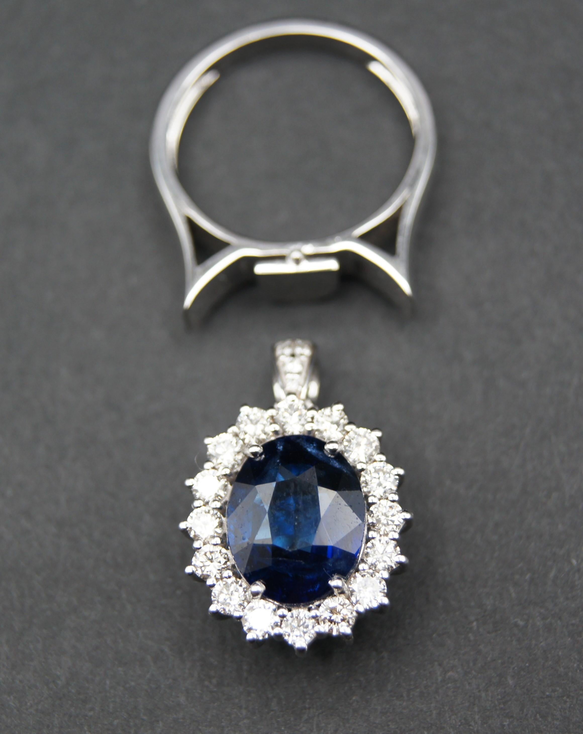 GFCO certified 4.45 carats Royal Blue Sapphire Ring-Pendant in 18K White Gold In New Condition For Sale In Westminster, CA