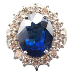 GFCO certified 4.45 carats Royal Blue Sapphire Ring-Pendant in 18K White Gold