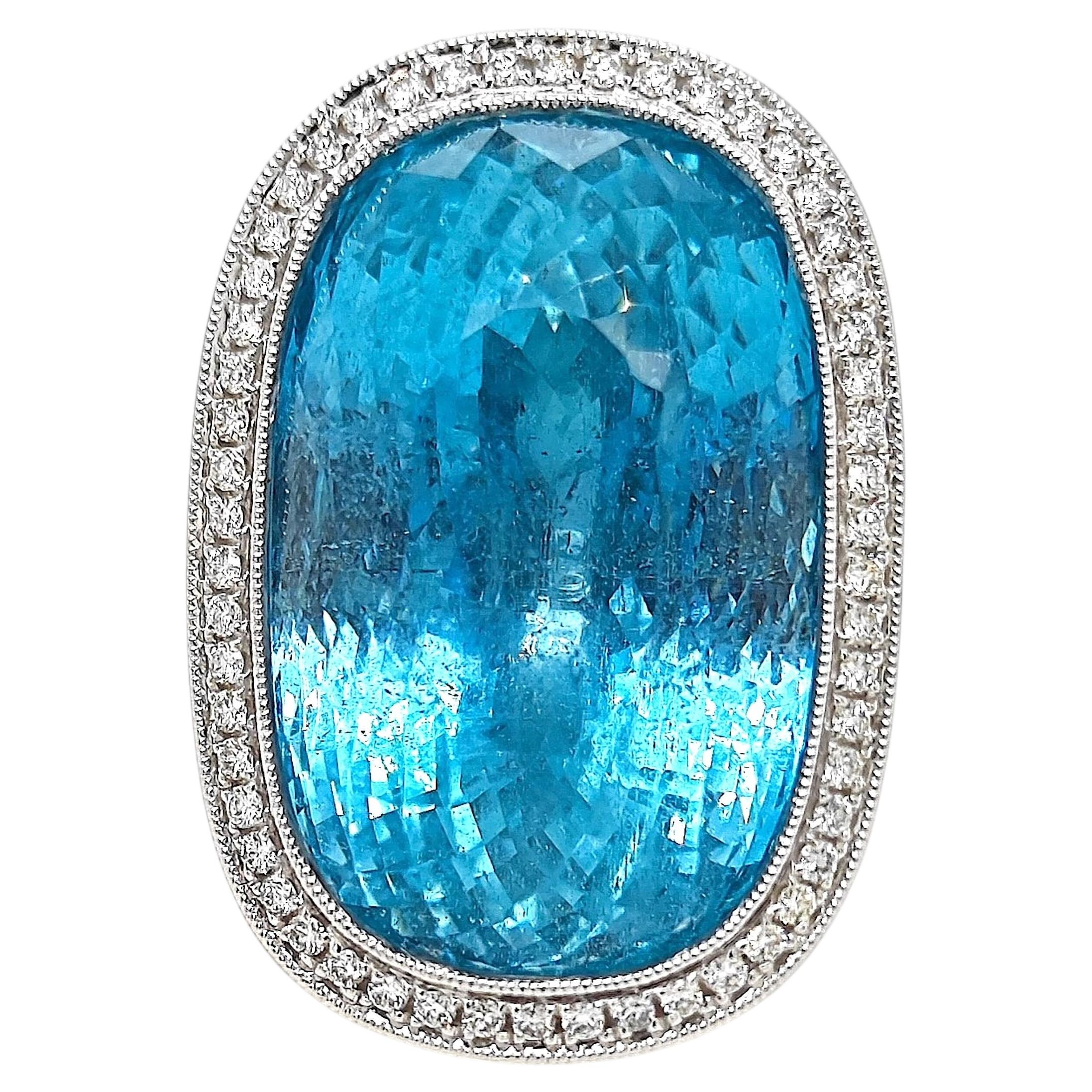 Bague en or blanc certifiée GFCO 48.48 aigue-marine diamant rond