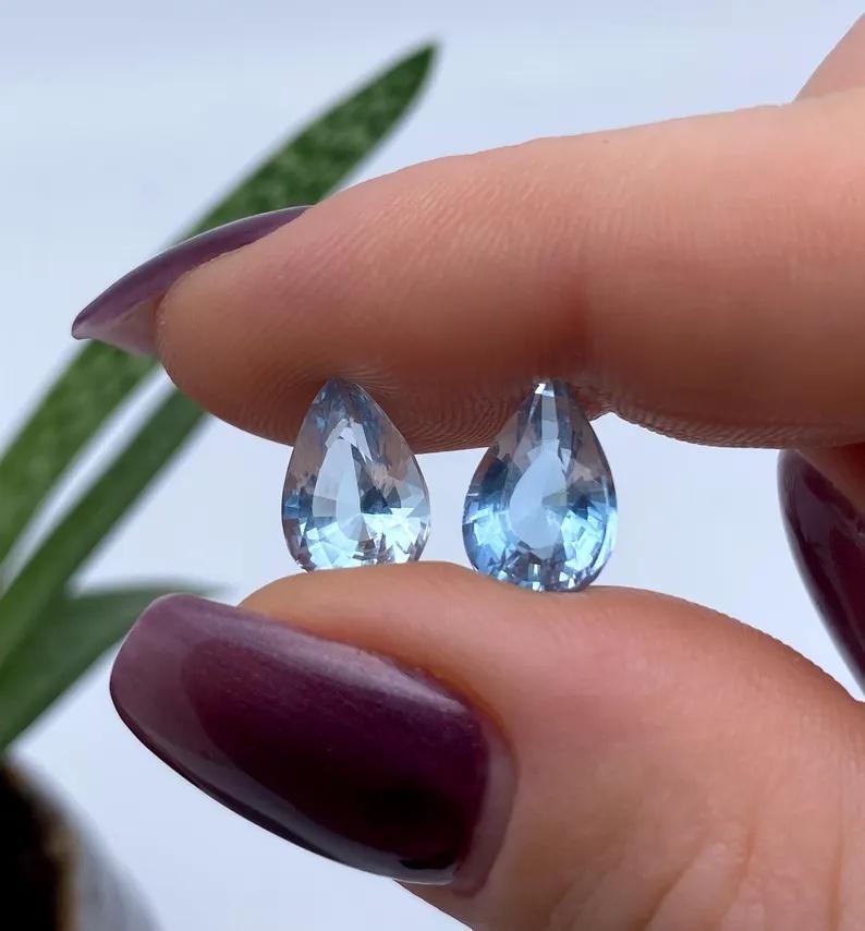 GFCO Certified 5.79Ct Pair of Natural Aquamarine gemstones, Pear cut, Madagascar In New Condition For Sale In Daugavpils, LV