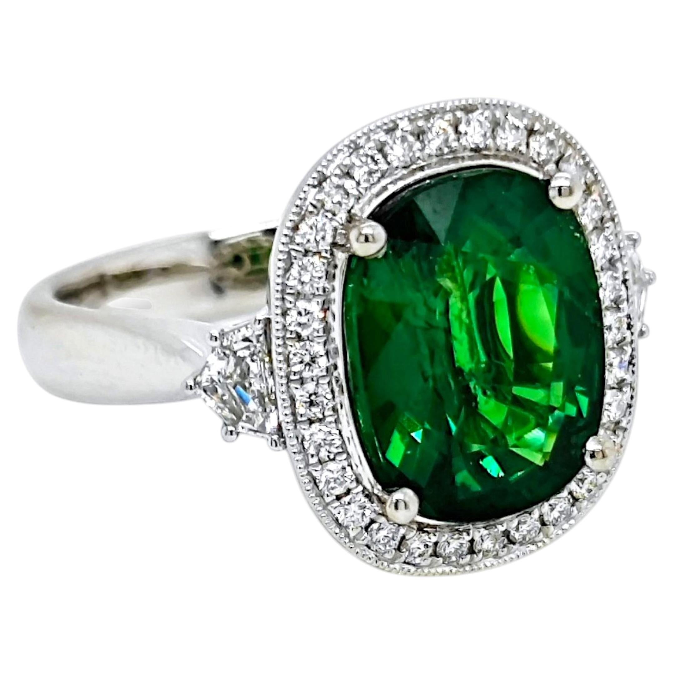 GFCO Certified 5.86 Carat Tsavorite Fancy Diamond White Gold Ring