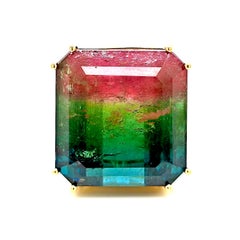 Anello in oro giallo con tormalina rotonda e diamante certificato GFCO da 60,67 carati