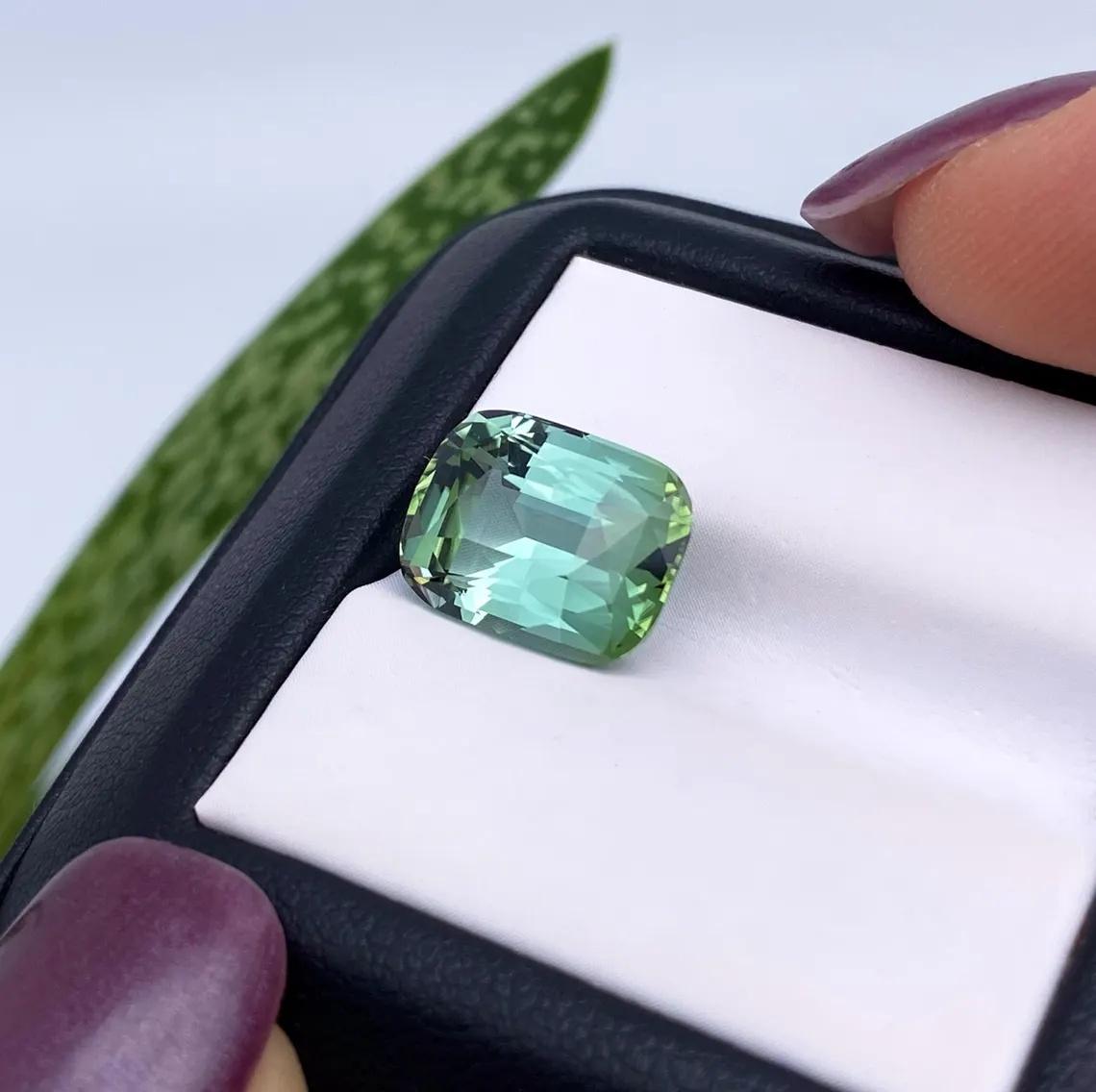 GFCO Certified 6.29ct Natural Tourmaline gemstone, Cushion cut, Congo In New Condition For Sale In Daugavpils, LV