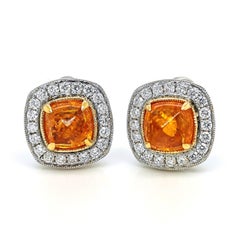 GFCO Certified 6.55 Carat Fanta Garnet Round Diamond Yellow and White Gold Earri