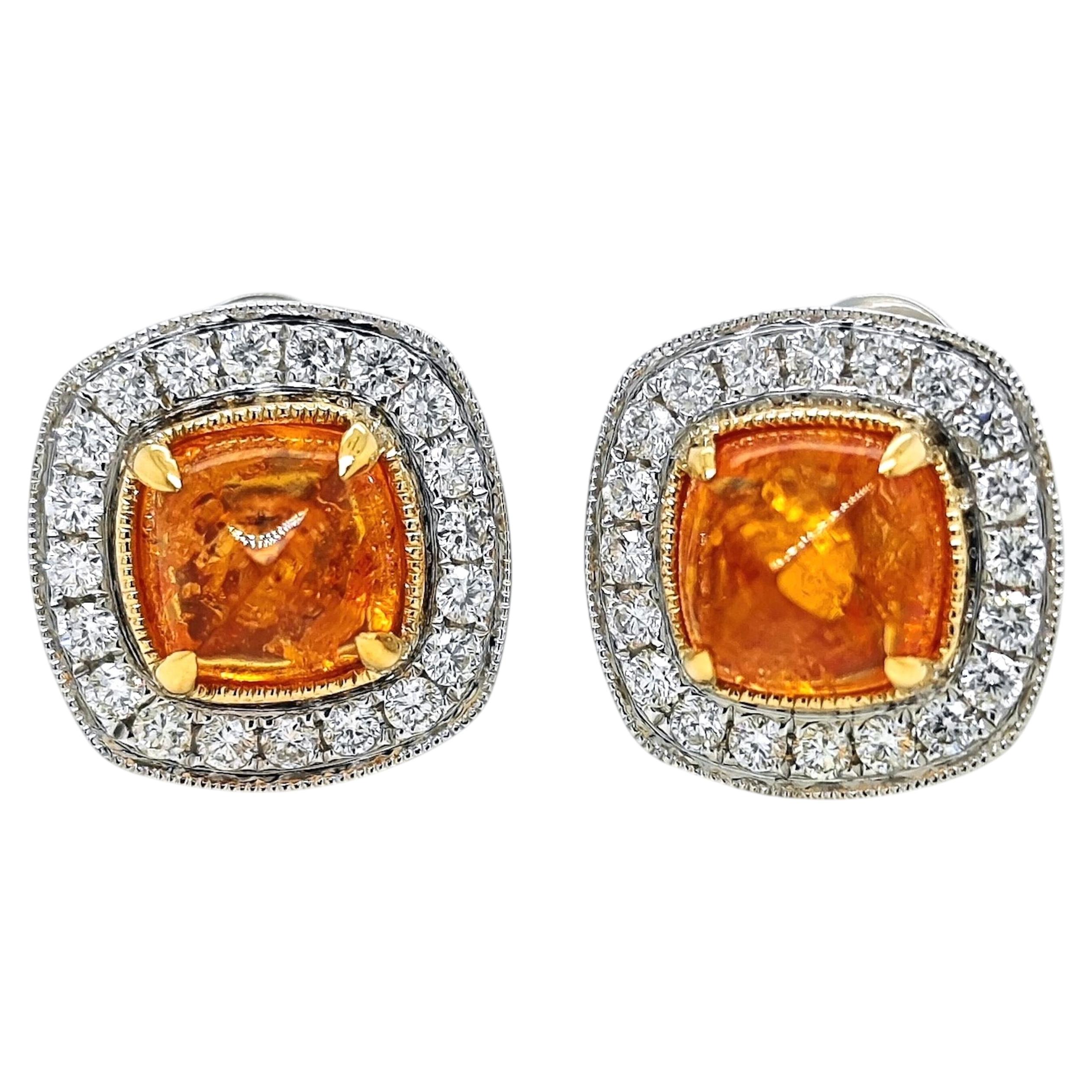 GFCO Certified 6.55 Carat Fanta Garnet Round Diamond Yellow and White Gold Earri