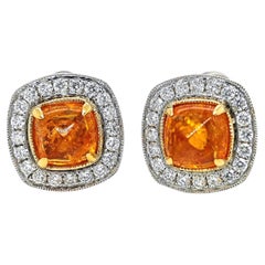 GFCO Certified 6.55 Carat Fanta Garnet Round Diamond Yellow and White Gold Earri