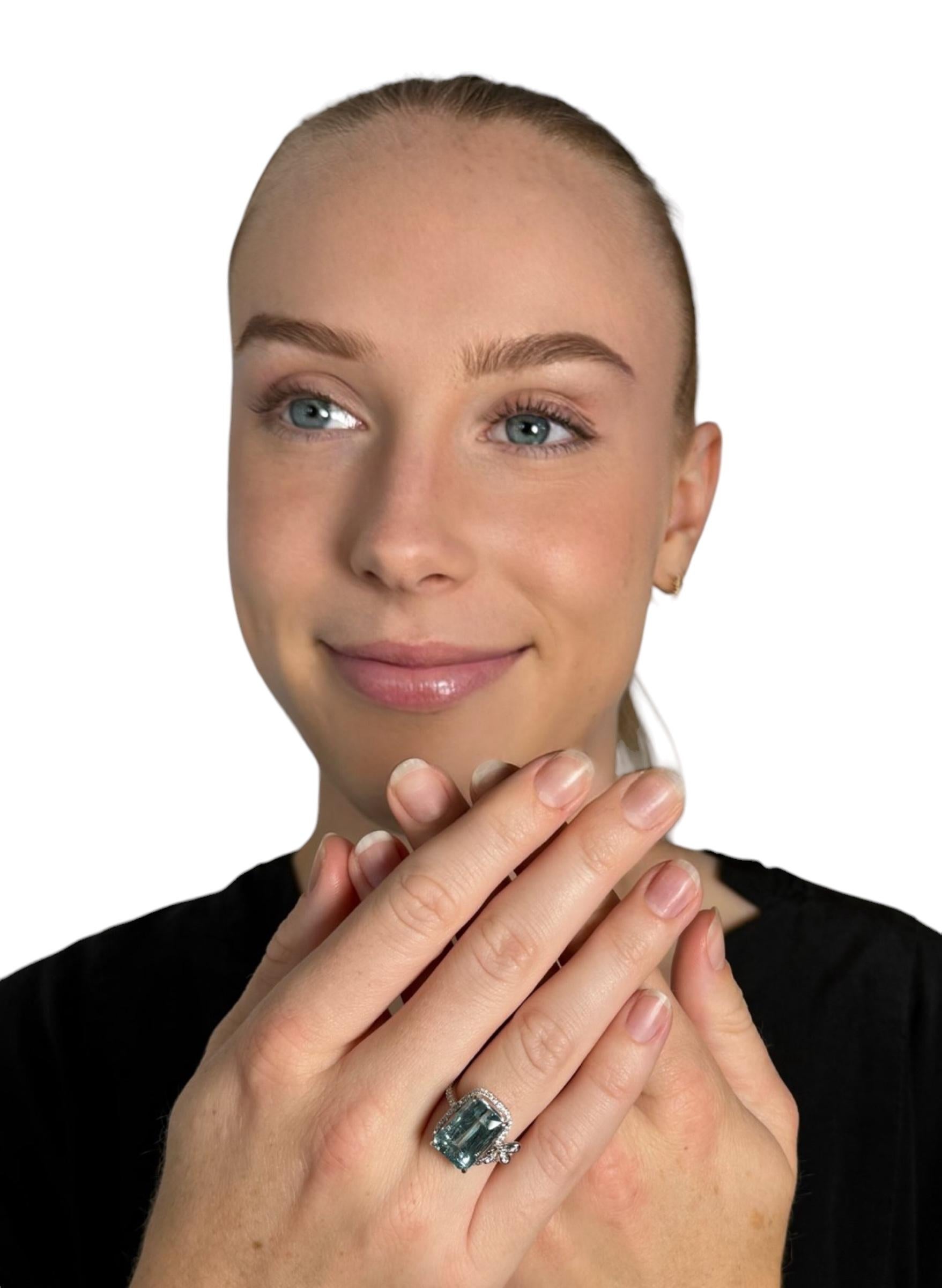 GFCO-zertifizierter 7,02 Karat Aquamarin- und Diamant-Kleidring für Damen oder Herren im Angebot