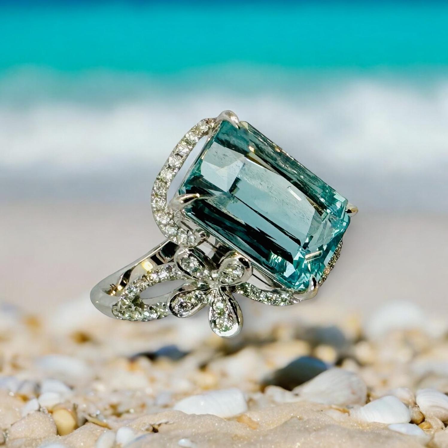 GFCO-zertifizierter 7,02 Karat Aquamarin- und Diamant-Kleidring im Zustand „Neu“ im Angebot in COTTESLOE, AU