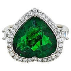 GFCO Certified 7.87 Carat Tsavorite Fancy Diamond White Gold Ring