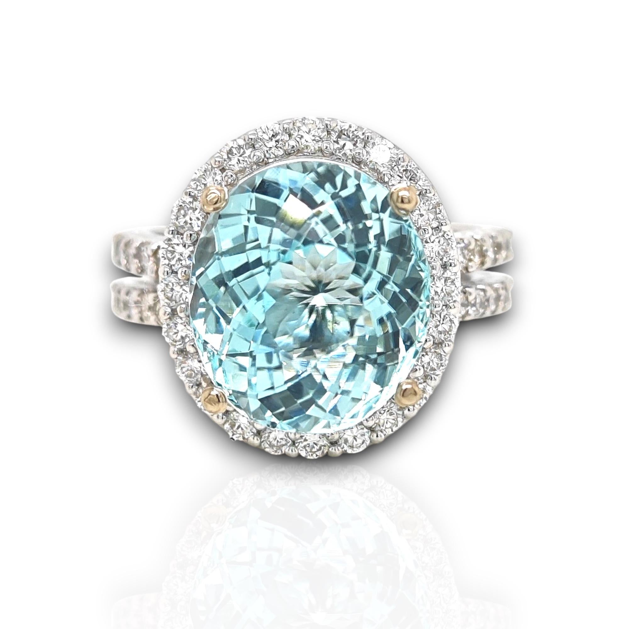 Anillo de oro blanco con diamante blanco y turmalina paraiba de 8,48 quilates certificado por la GFCO en Nuevo estado para la venta en New York, NY