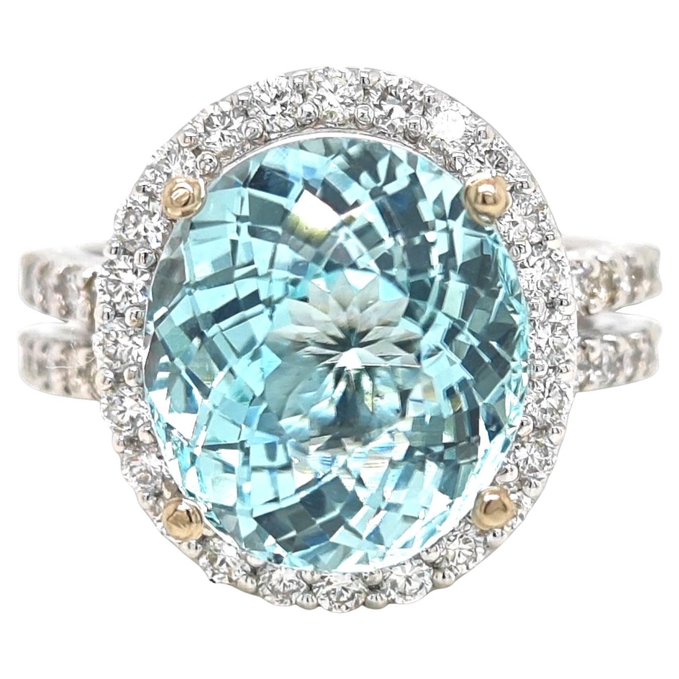 Anillo de oro blanco con diamante blanco y turmalina paraiba de 8,48 quilates certificado por la GFCO
