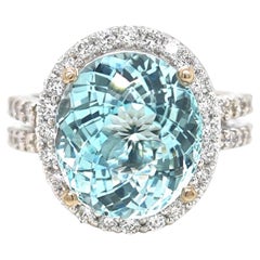 Anillo de oro blanco con diamante blanco y turmalina paraiba de 8,48 quilates certificado por la GFCO