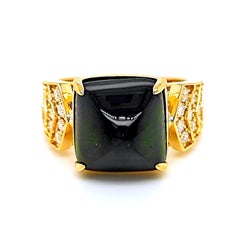 GFCO Certified 9.91 Carat Tourmaline Round Diamond Yellow Gold Ring