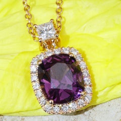 GFCO certified Burma Purple Spinel Diamond Necklace 2.35 ct AAA+ 0.39 ct TW VS