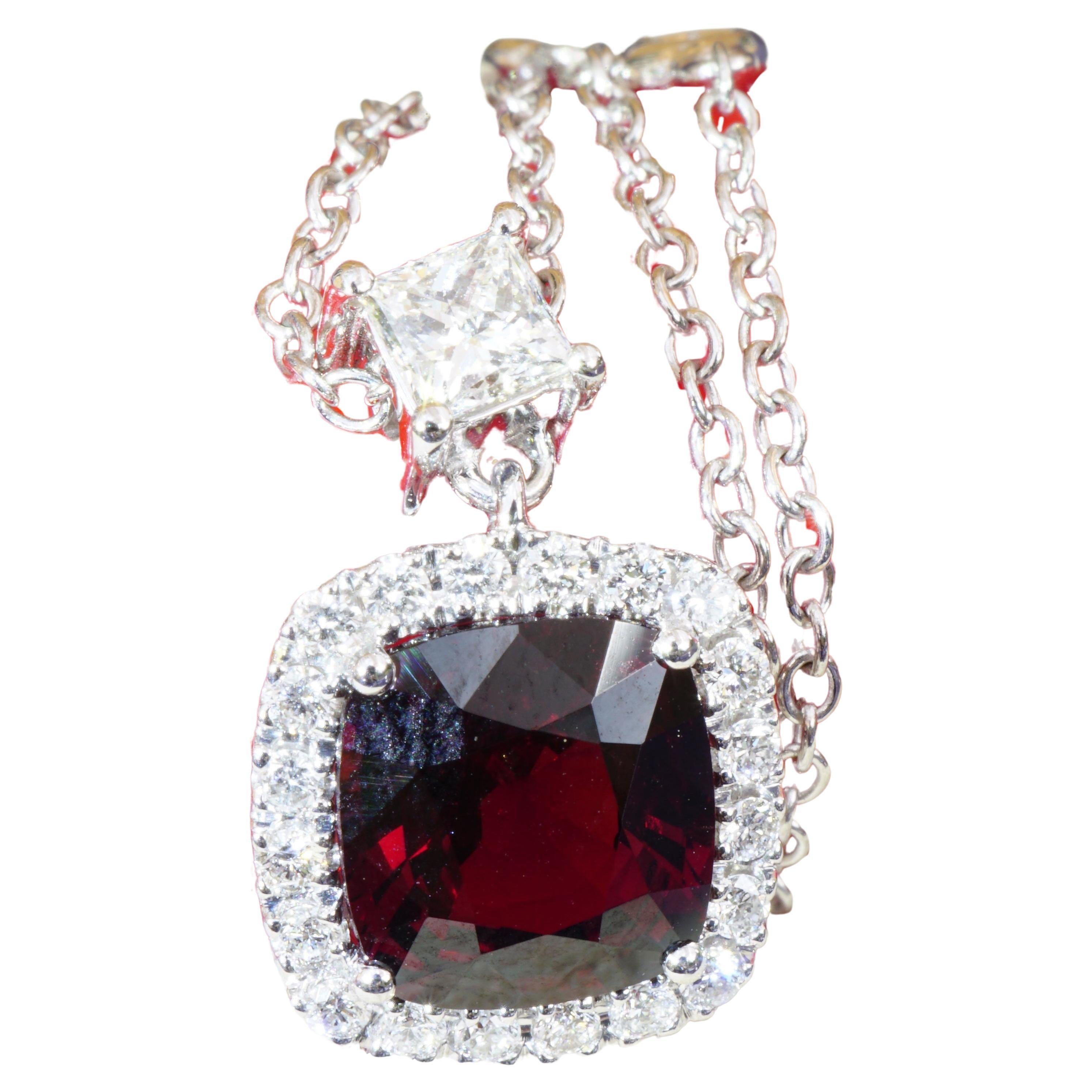GFCO certified Burma Red Spinel Diamond Necklace 1.63 ct AAA+ 0.41 ct TW VS