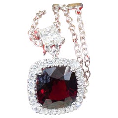 GFCO certified Burma Red Spinel Diamond Necklace 1.63 ct AAA+ 0.41 ct TW VS