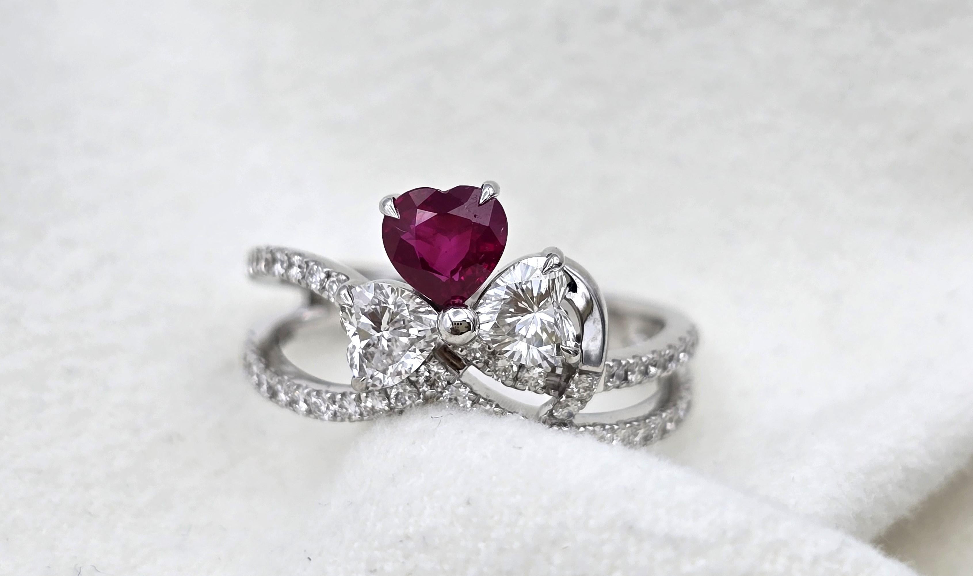 Heart Cut GFCO Certified Burma Ruby Ring For Sale