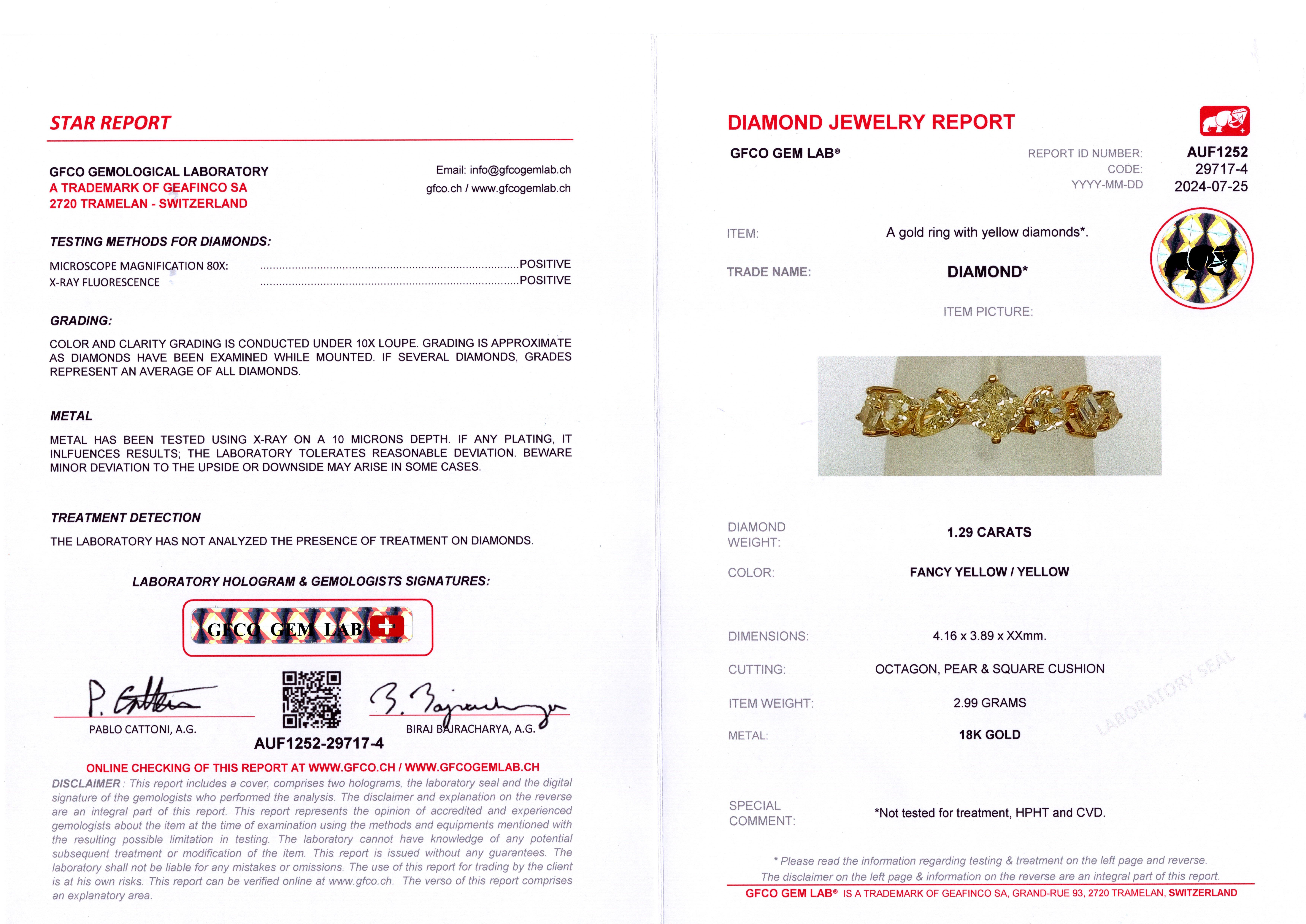 Bague fantaisie jaune certifiée GFCO, pureté VVS-VS Unisexe en vente