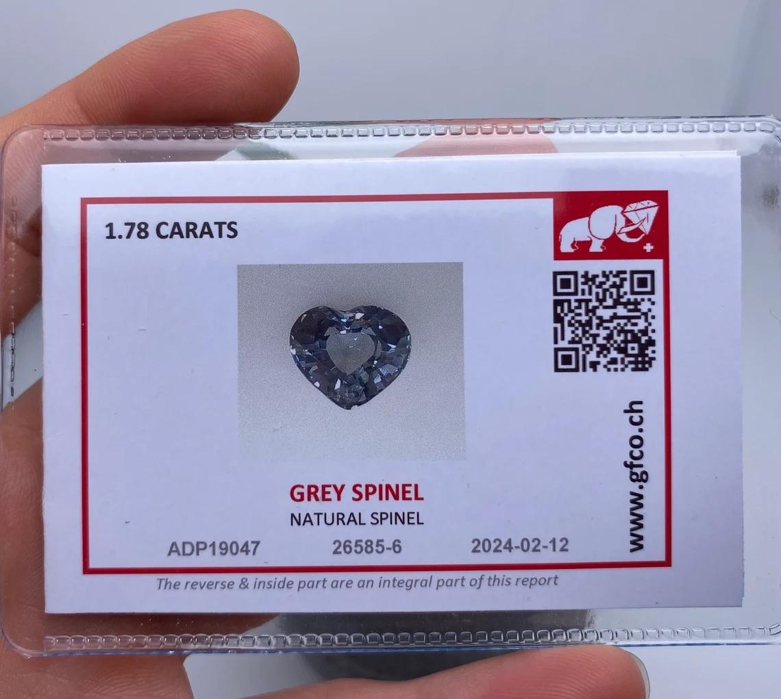 da uomo o donna Gemma Spinello Grigio certificata GFCO da 1,78 carati, taglio a cuore, Tanzania in vendita