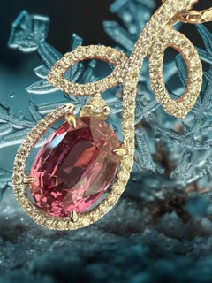 GFCO certified Pink Sapphire and Diamond Leaf Pendant