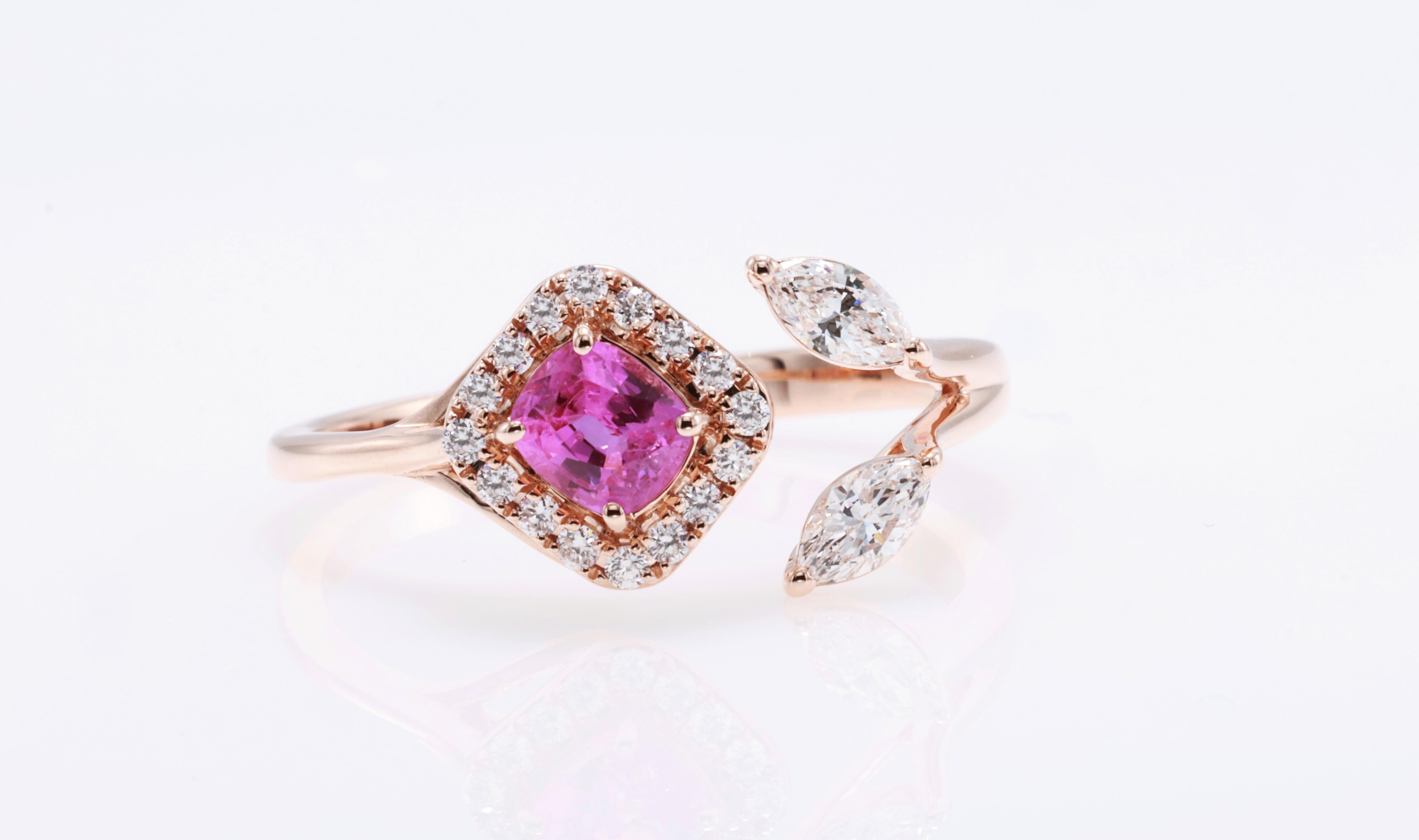 Taille coussin Bague en saphir rose certifié GFCO en vente