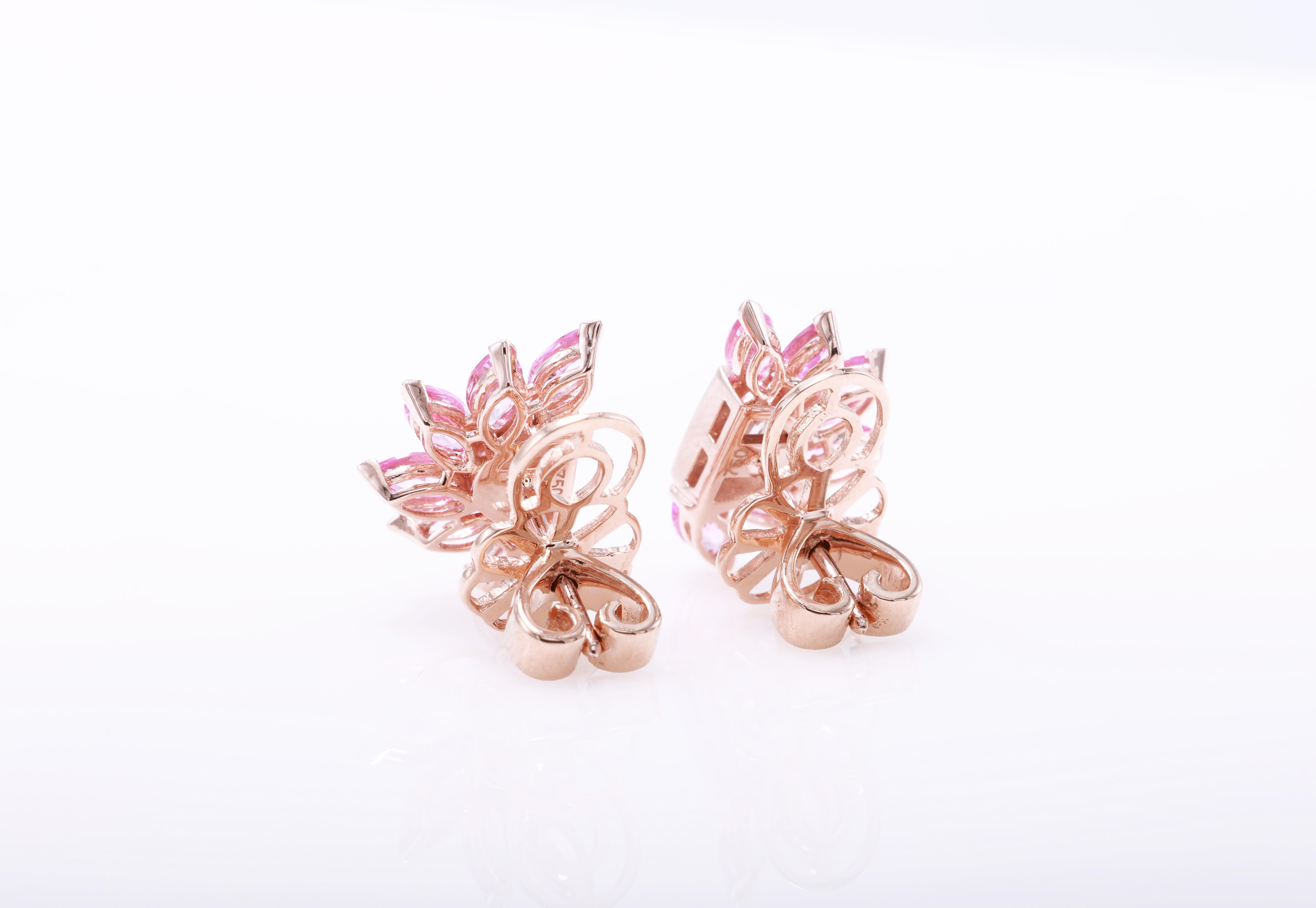 Marquise Cut GFCO Certified Vivid Pink Sapphire Earrings For Sale