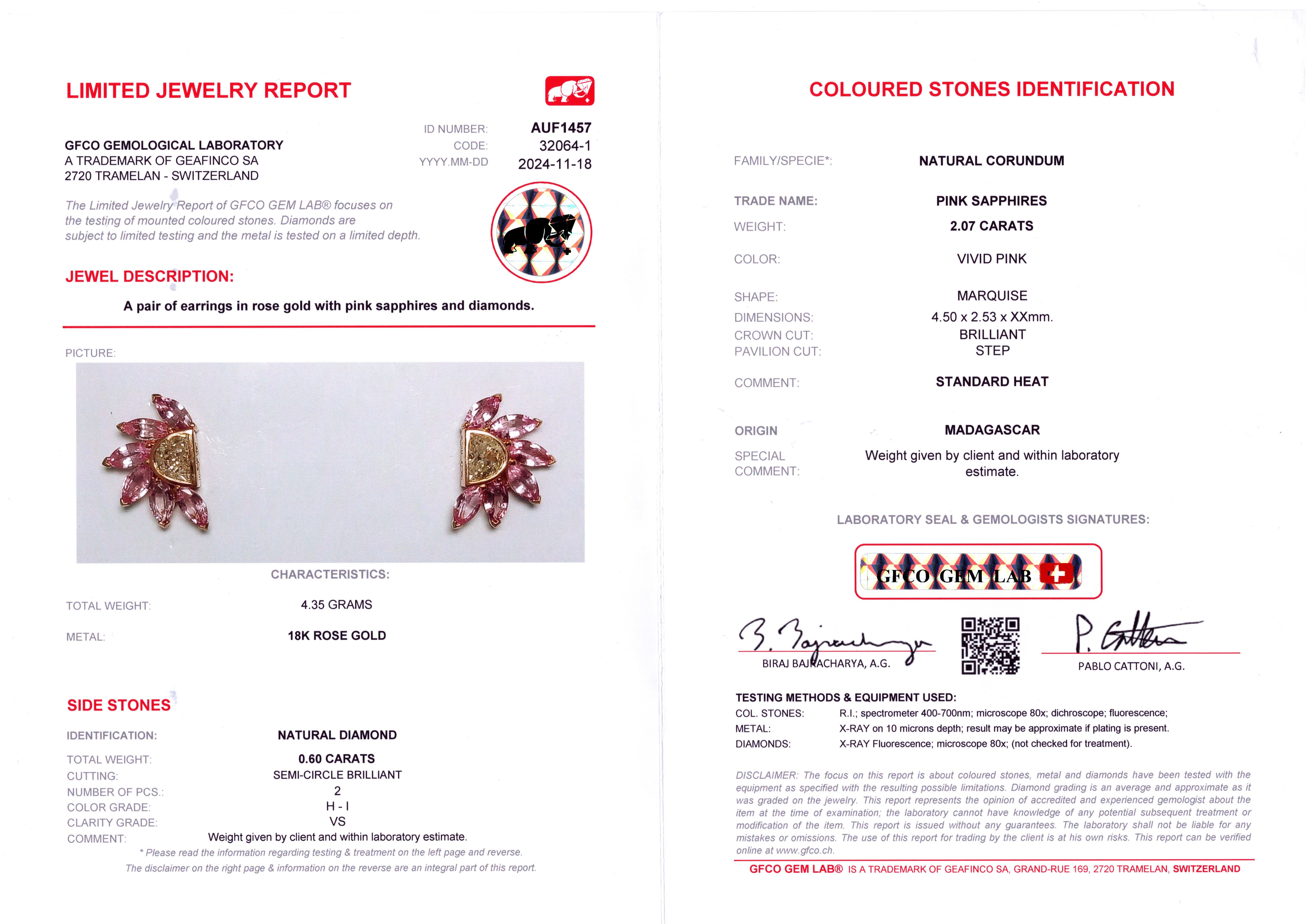 GFCO Certified Vivid Pink Sapphire Earrings For Sale 4