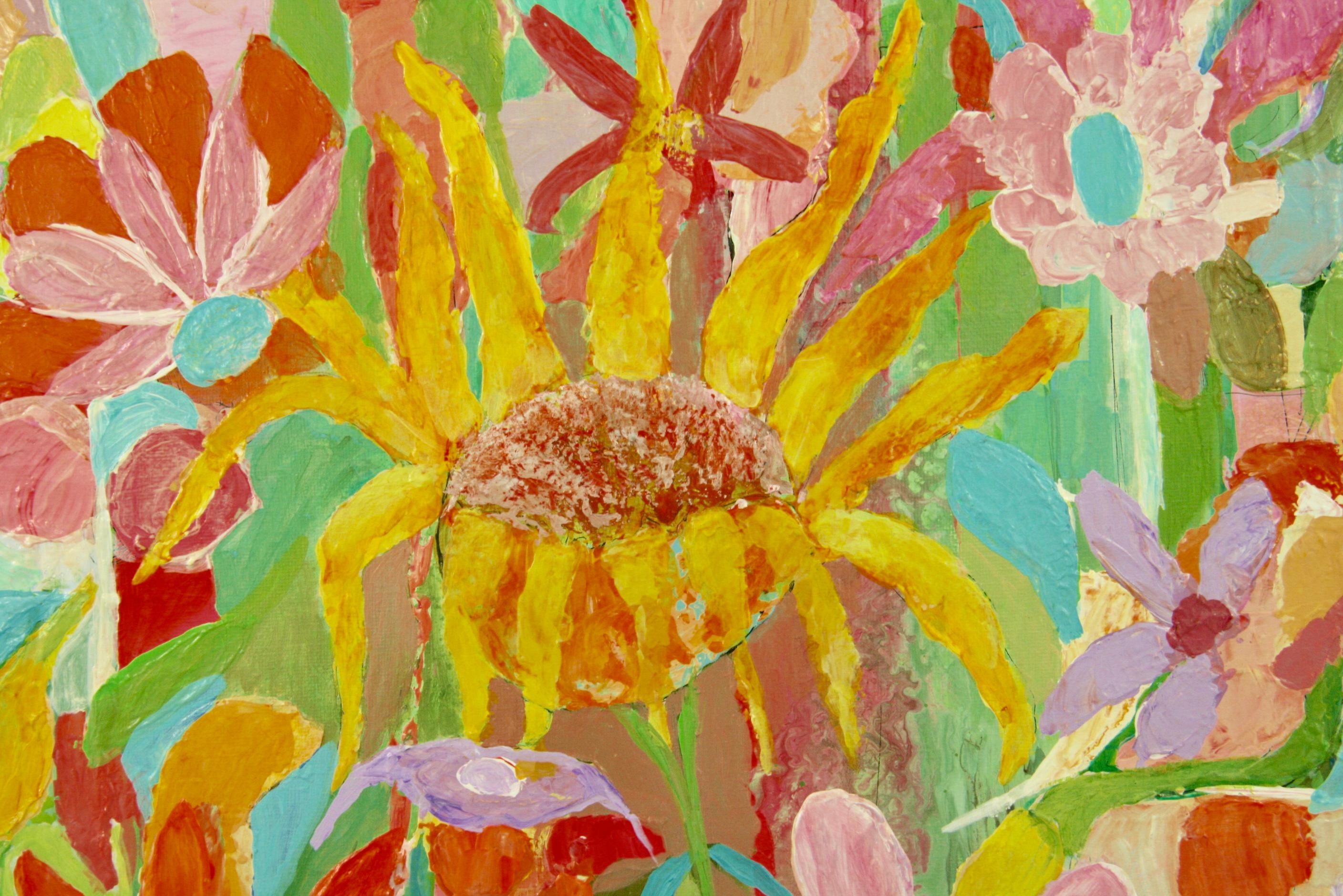 Modern  Italian oil on Canvas Spring Flowers in Bloom Painting - Brown Landscape Painting by G.Ferzetti