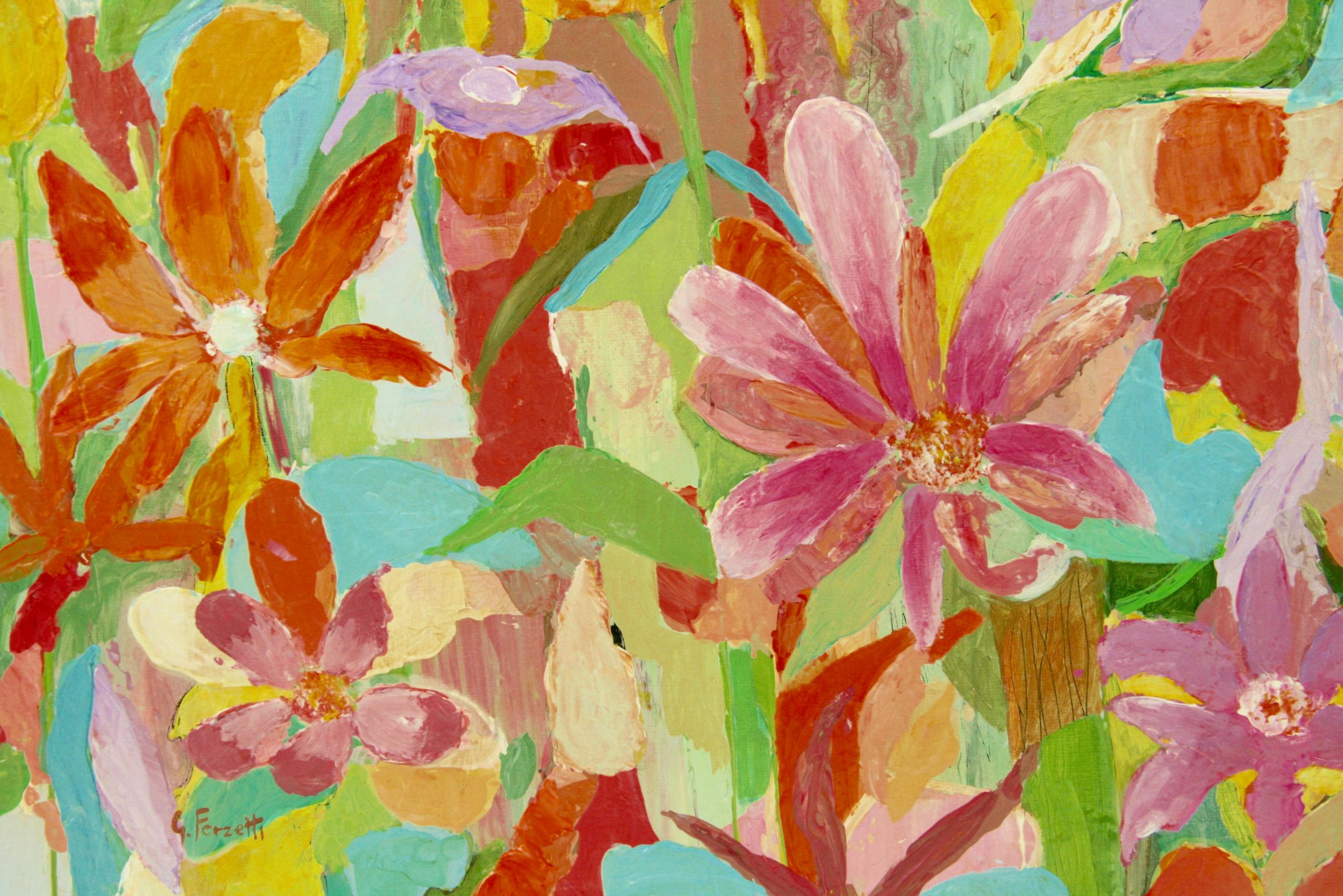 Modern  Italian oil on Canvas Spring Flowers in Bloom Painting For Sale 1