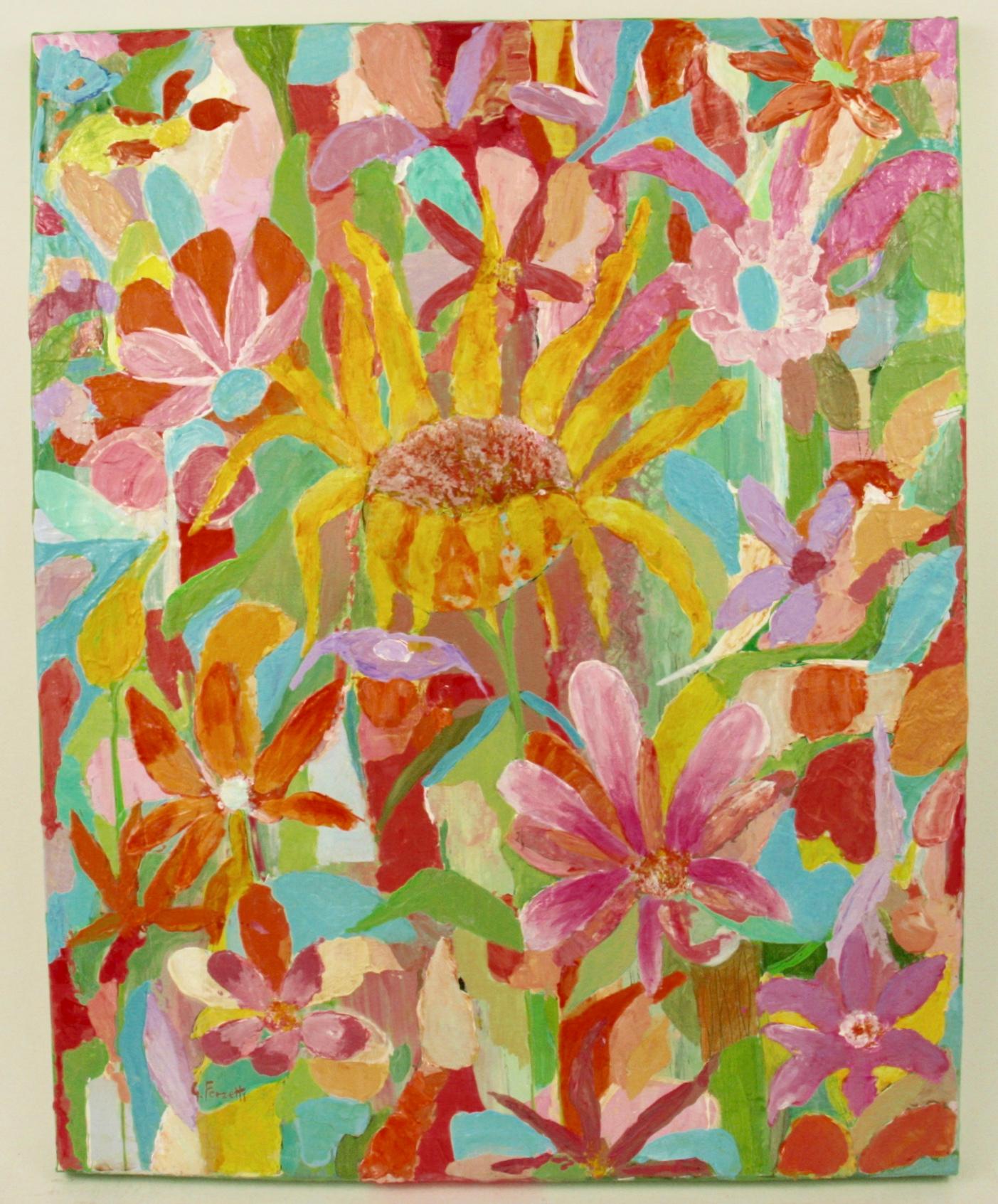Modern  Italian oil on Canvas Spring Flowers in Bloom Painting For Sale 3