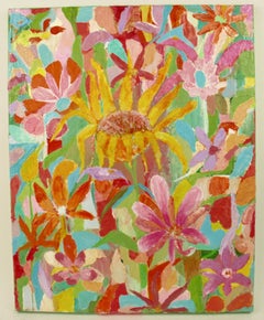 Vintage Modern  Italian oil on Canvas Spring Flowers in Bloom Painting