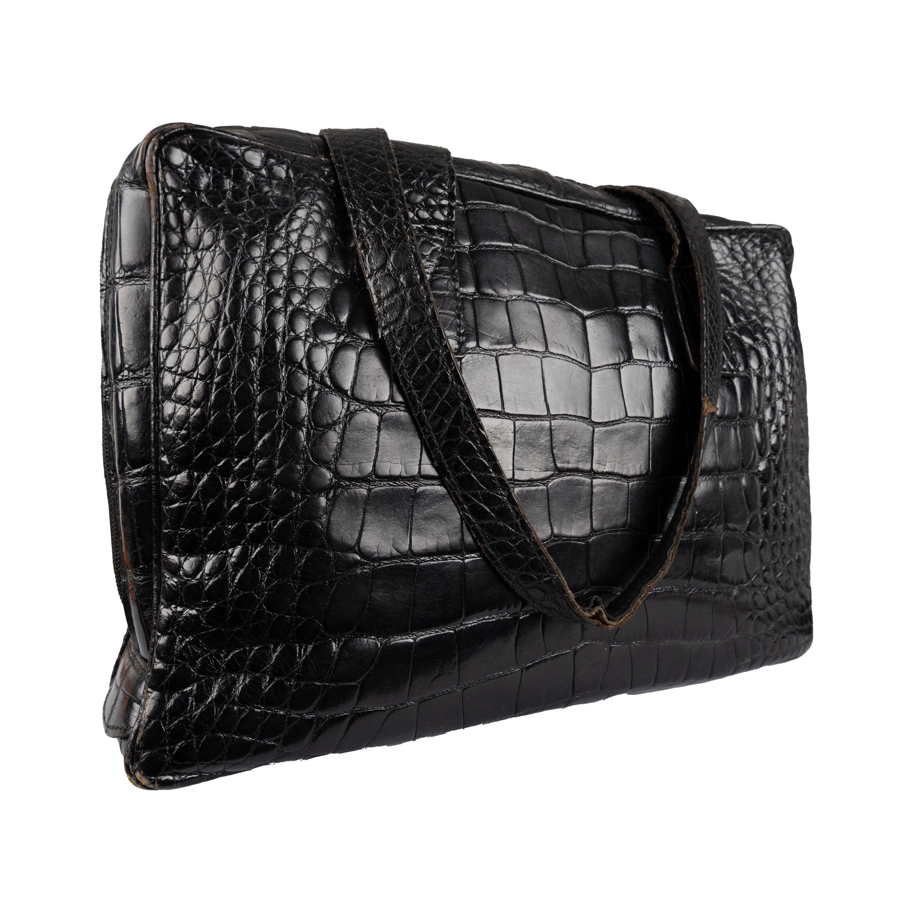 Black GFF Croc-embossed Shoulder Bag - '90s For Sale