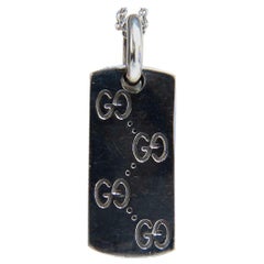 GG Designer 14 Karat Gold Dog Tag Charm Long Necklace 14 Karat