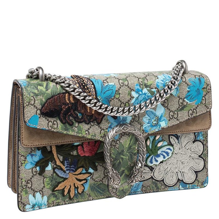GG Supreme Canvas Embroidered Bird/Flowers Small Dionysus Shoulder Bag For Sale at 1stdibs