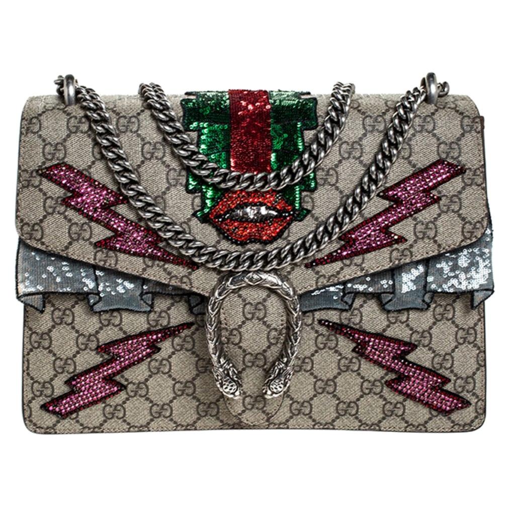 GG Supreme Canvas Medium Sequin/Crystal Embellished Dionysus Shoulder Bag