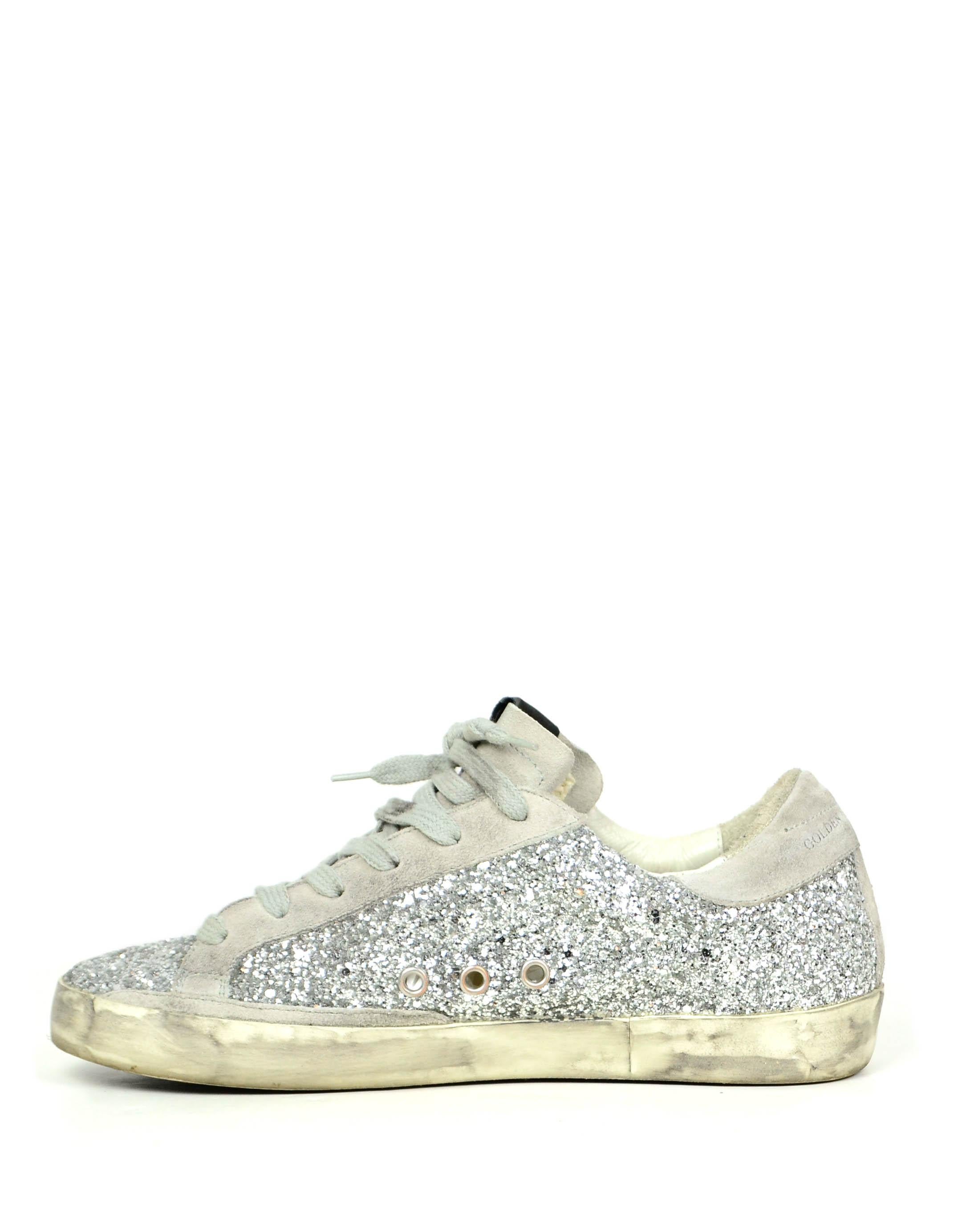 GGDB Goldene Gänseblümchen Deluxe Marke Silber Glitter Superstar Turnschuhe Größe 38 im Zustand „Hervorragend“ in New York, NY