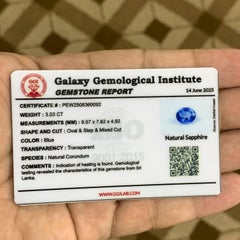 GGI Certified 3.03 Carat Loose Blue Sapphire Oval Cut Natural Sri Lankan Gem