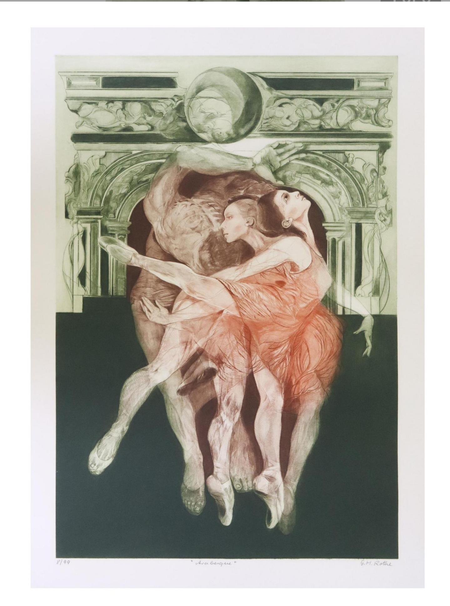 Ein seltenes und außergewöhnliches authentisches Kunstwerk des begehrten deutsch-amerikanischen Künstlers G.H. Rothe (1935-2007). Das große ungerahmte Schabkunstblatt auf Arches-Papier, limitierte Auflage, nummeriert 