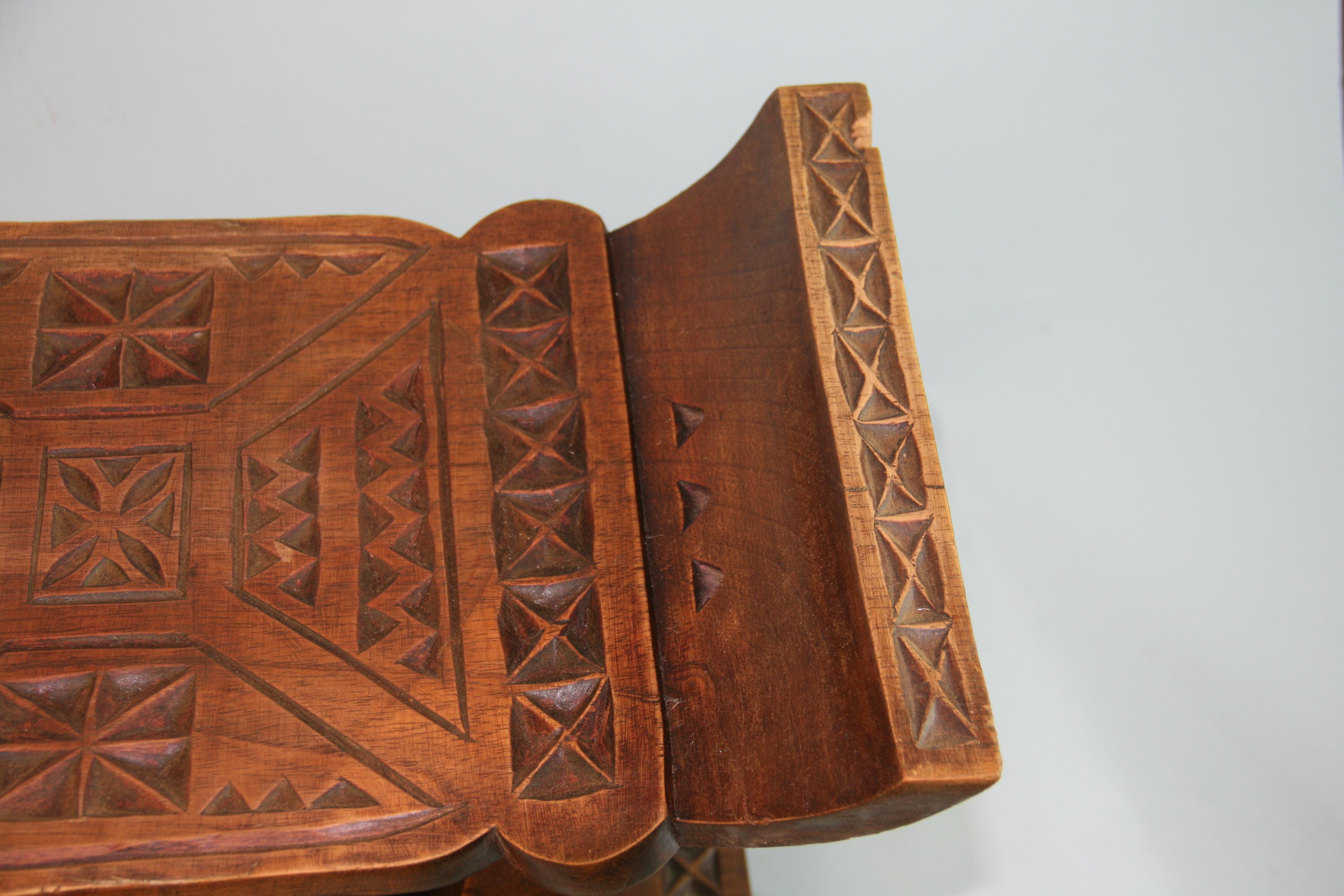 Fruitwood Ghana African Carved Bench 1980's For Sale