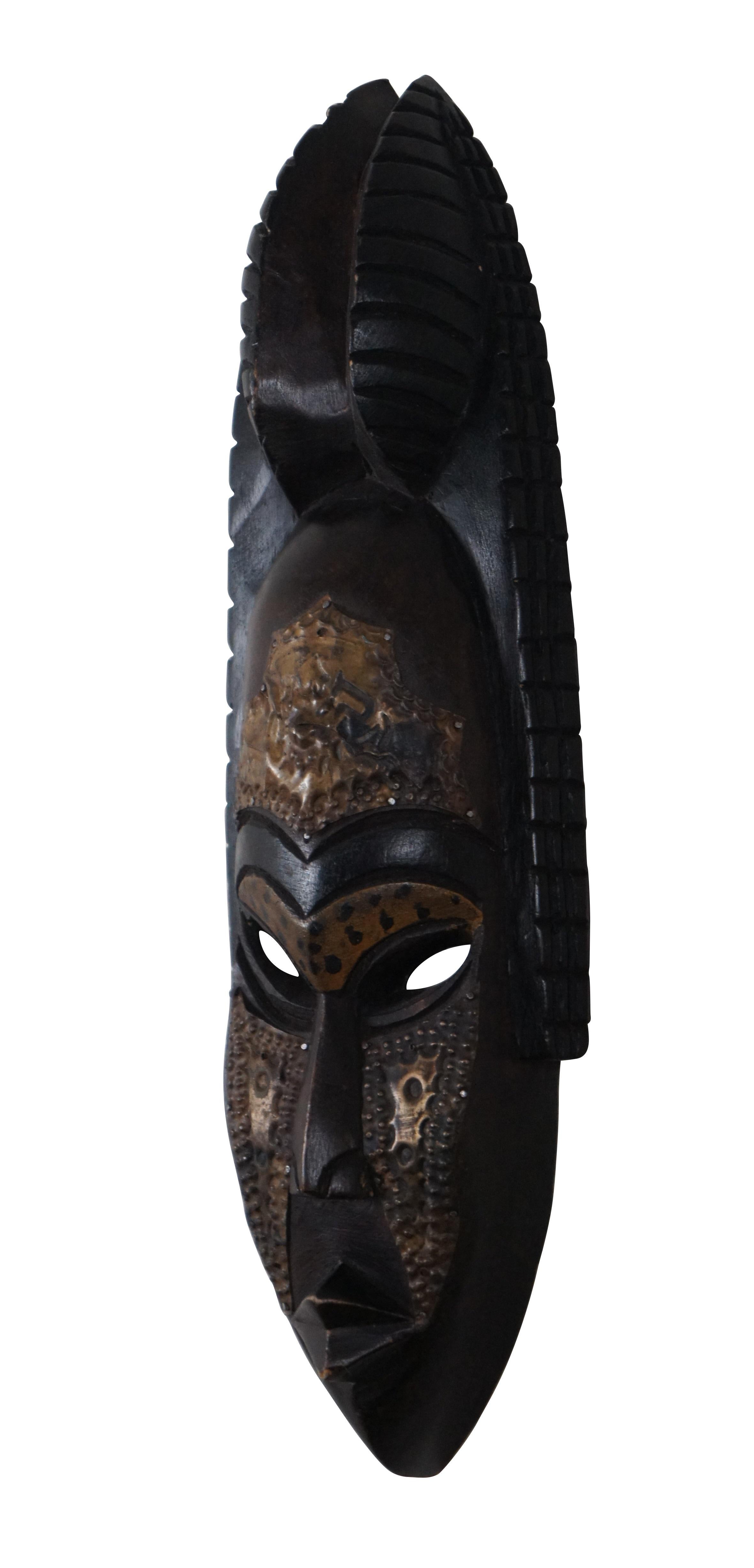 Ghana African Tribal Carved Hammered Copper Folk Art Warrior Face Mask 16